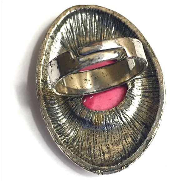 Pink Marble Cocktail Ring Adjustable Band - Picture 2 of 2